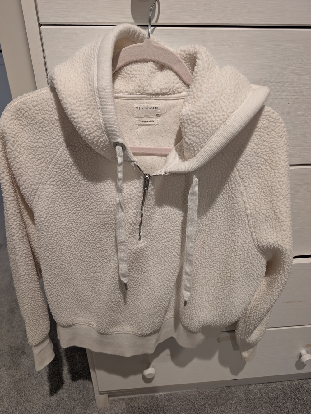 rag & bone Cream Sherpa Half-Zip Hoodie